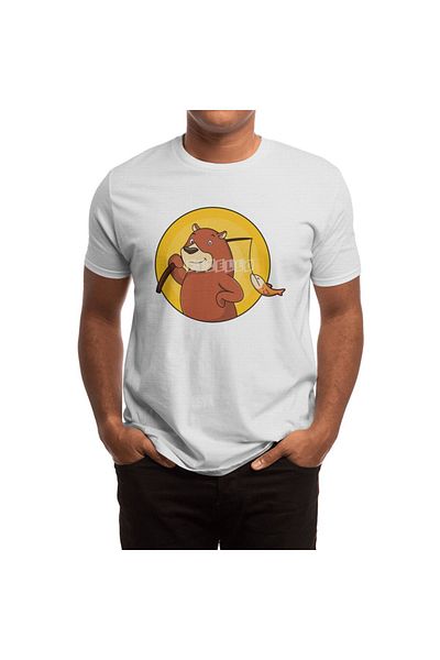 Fizello Tricou alb pentru bărbați și femei - Bear As Angler With Fish Design unisex
