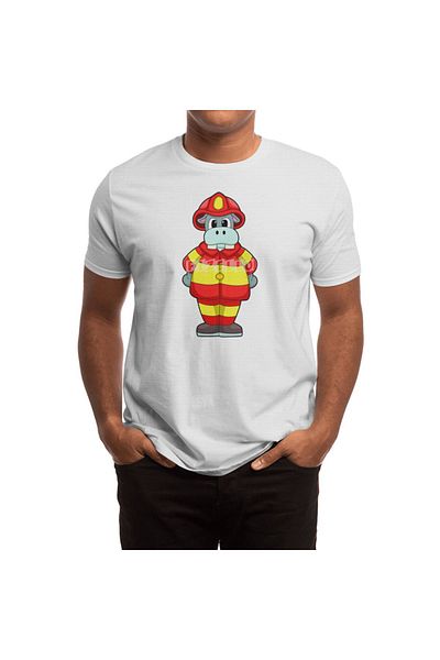Fizello Hippo As Firefighter - Λευκό μπλουζάκι για άνδρες και γυναίκες, Unisex, με γραμμή