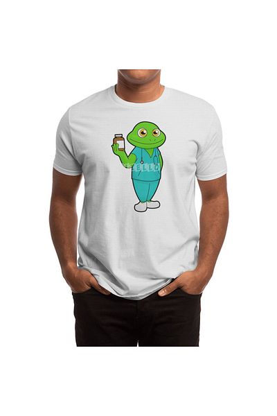 Fizello White T-Shirt for Men and Women - Frog Nurse, Medicine and Stethoscope Pattern