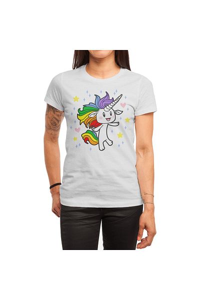 Fizello Ανδρικό και γυναικείο Unisex Λευκό T-Shirt - Σχέδιο Magical Rainbow Unicorn