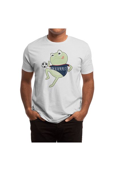 Fizello Men's and Women's Unisex White T-Shirt - Frog as Soccer Player with Soccer Ball