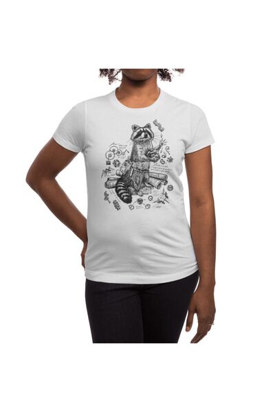 Fizello Men's and Women's Unisex White T-Shirt - Engineer Raccoon Design