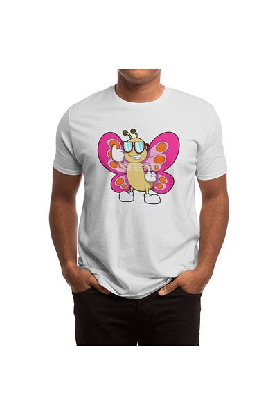 Fizello Men's and Women's Unisex White T-Shirt - Butterfly with Sunglasses Design