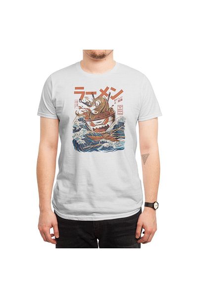 Fizello Λευκό μπλουζάκι για άνδρες και γυναίκες - Great Ramen Off Kanagawa Unisex T-shirt