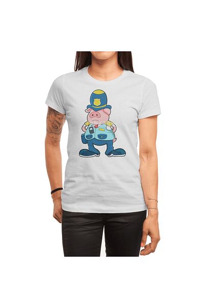 Fizello Unisex White under Cop T-Shirt for Men and Women - Pig as Police Officer
