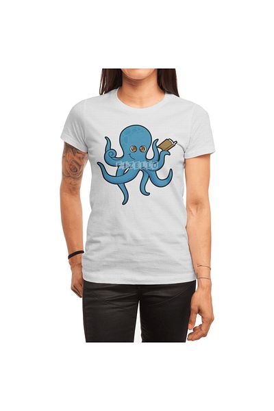 Fizello Λευκό μπλουζάκι Unisex Octopus Book Design - Ανδρικά και Γυναικεία