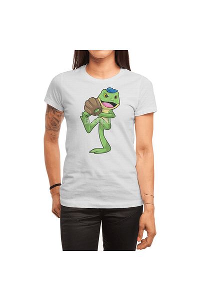 Fizello Ανδρικό και γυναικείο λευκό μπλουζάκι - Frog at Baseball με γάντια Unisex σχέδιο