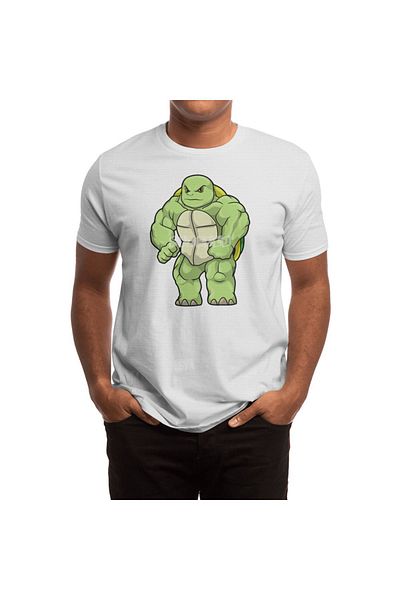Fizello Λευκό μπλουζάκι Unisex - Turtle Bodybuilder, Μοντέλο έξι πακέτου
