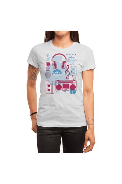 Fizello Ανδρικό και γυναικείο μπλουζάκι Unisex White Music Paraphernalia