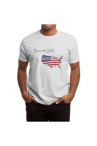 Fizello Λευκό μπλουζάκι για άνδρες και γυναίκες - Unisex μπλουζάκι 'Born In The Usa'