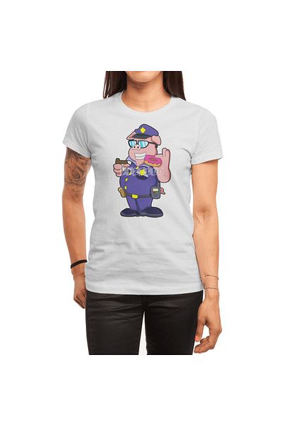 Fizello Unisex White T-Shirt for Men and Women - Pig as Police Officer, Sunglasses and Donut Design