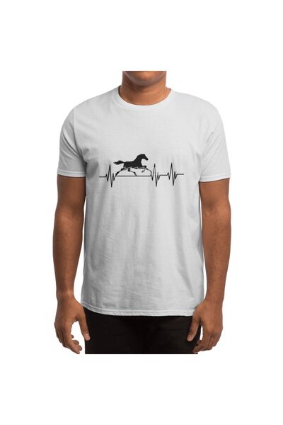 Fizello Men and Women's Unisex White T-Shirt - Horse Heartbeat Rider Pulse Gift Horses