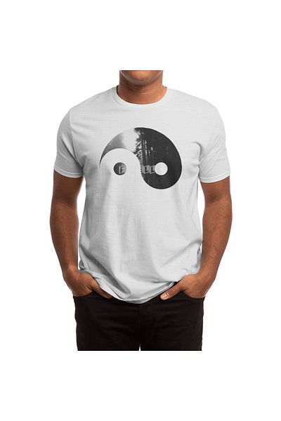 Fizello Λευκό μπλουζάκι για άνδρες και γυναίκες - Forest Yin Yang Pattern, Unisex