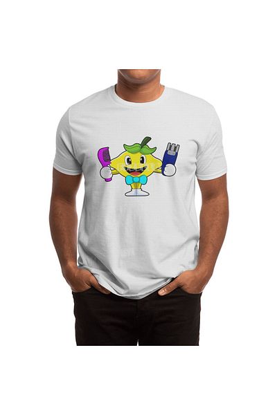 Fizello Unisex White T-Shirt for Men and Women - Lemon as Hairdresser with Comb and Razor Detail