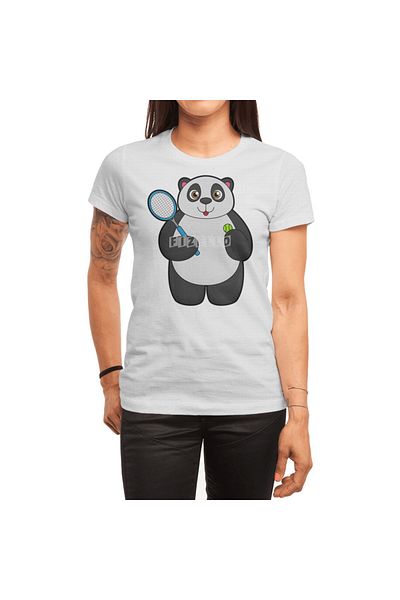 Fizello Panda - Μπλουζάκι για άνδρες και γυναίκες, λευκό μπλουζάκι Unisex, παίκτης τένις και μοτίβο ρακέτας τένις