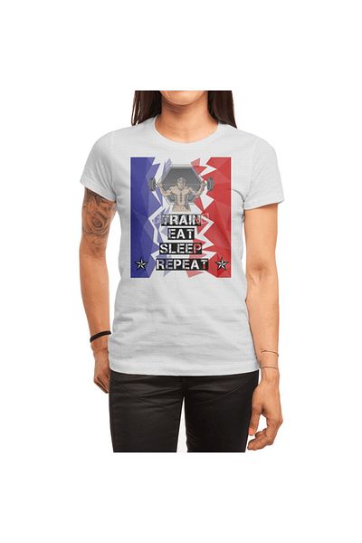 Fizello Λευκό μπλουζάκι Unisex - Train Eat Sleep Repeat