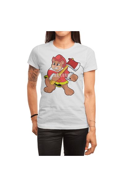 Fizello Tricou alb unisex pentru bărbați și femei - Bear As Firefighter With Ax