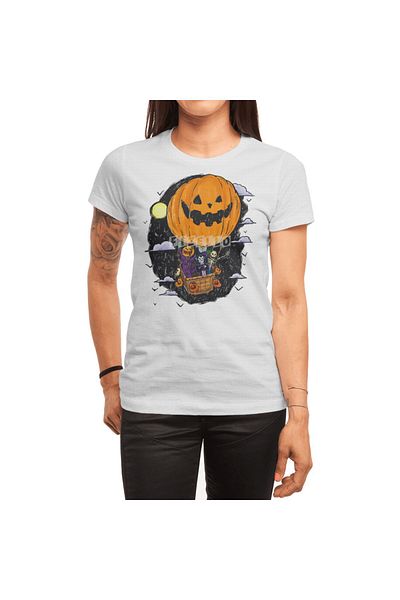 Fizello Tricou alb cu balon cu aer cald pentru bărbați și femei cu model de dovleac