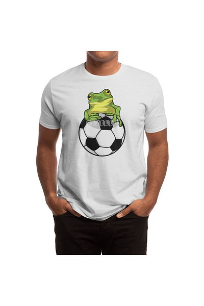 Fizello Men's and Women's White Unisex T-Shirt - Frog with Soccer Ball Design