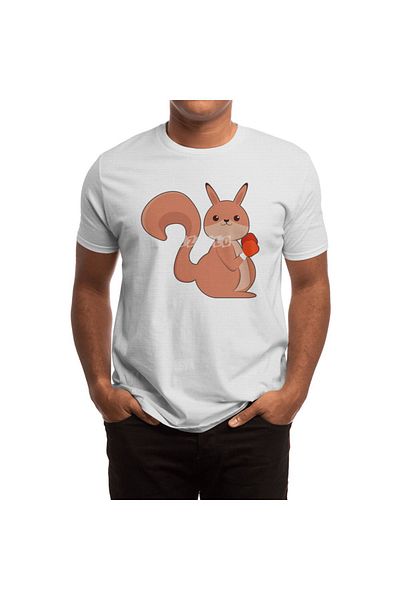 Fizello Men and Women's Unisex White Squirrel Boxer T-Shirt - Boxing Gloves Patterned