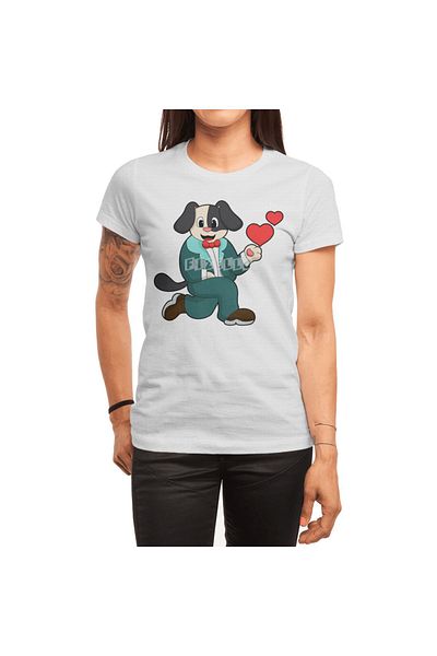 Fizello Tricou alb unisex - Câine ca bătrân cu costum și cravată