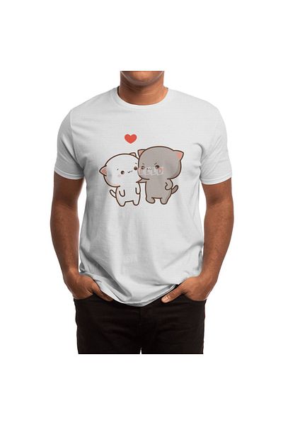 Fizello Tricou alb unisex pentru bărbați și femei - model drăguț Cat Heartbeat