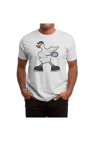 Fizello Men's and Women's White Duck Tennis Racket & Cap Unisex T-Shirt