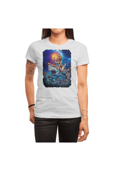 Fizello Λευκό μπλουζάκι Diver Girl Retro Angry Shark Unisex