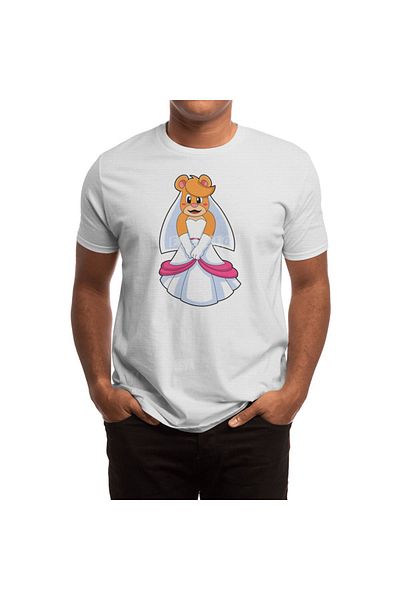Fizello Men's and Women's White T-Shirt - Bear with Wedding Dress & Veil Unisex Design