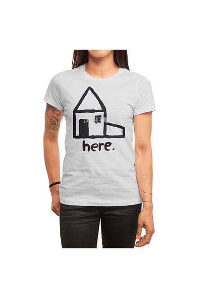 Fizello Tricou alb unisex pentru bărbați și femei - Slogan „Home Is Here”.
