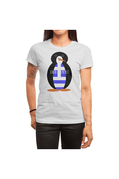 Fizello Ms. Penguin - Γκρι μπλουζάκι για άνδρες και γυναίκες, ψηλό σχέδιο, λευκό μπλουζάκι Unisex
