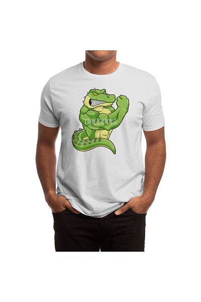 Fizello Λευκό μπλουζάκι για άνδρες και γυναίκες - Crocodile As Bodybuilder, Σχέδιο Big Muscles