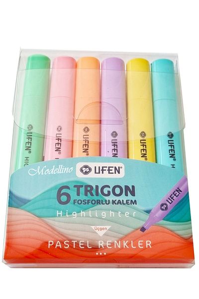 Modellino Trigon Highlighter 6-Piece Pastel Colors Triangle Highlighter with Ufen Cut Tip