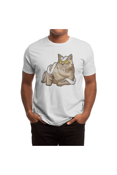 Fizello Men's and Women's Unisex White T-Shirt - Cat with Toilet Paper Design