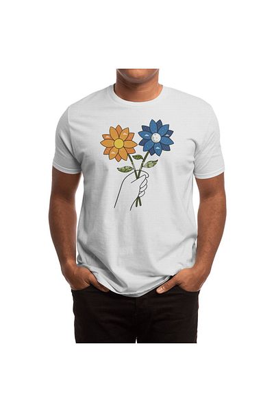 Fizello Tricou alb unisex pentru bărbați și femei - Flori Zi și noapte