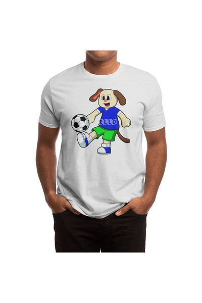 Fizello Men's and Women's White Unisex T-Shirt - Dog at Sports with Soccer