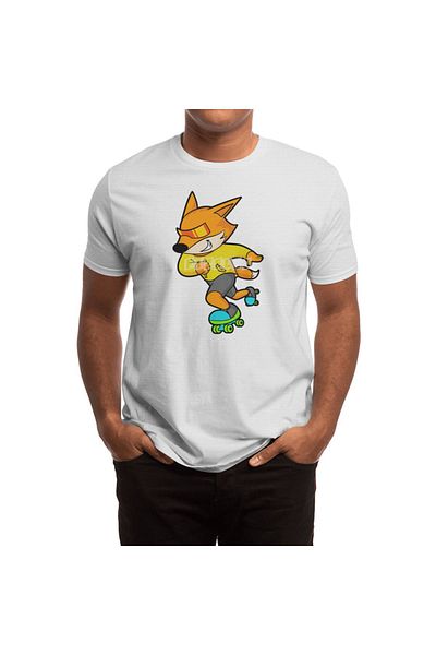 Fizello Men's and Women's White Fox Skater T-Shirt - Unisex Roller Skates Design