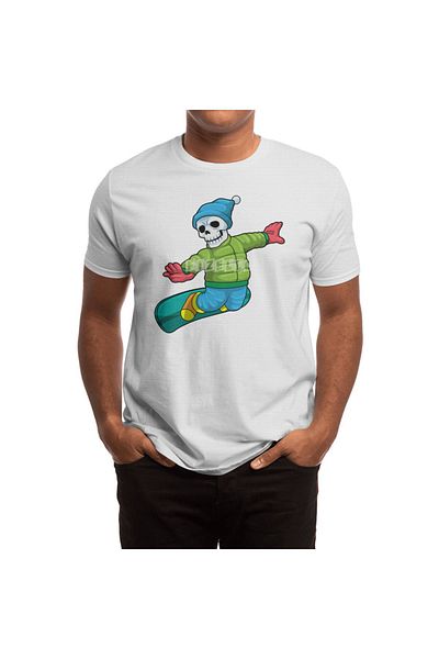 Fizello Ανδρικό και γυναικείο λευκό μπλουζάκι - Skeleton As Snowboarder With Snowboard Design