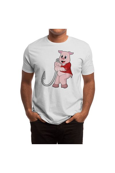 Fizello Tricou alb pentru bărbați și femei - Pig At Fishing With Fish Hook Design unisex