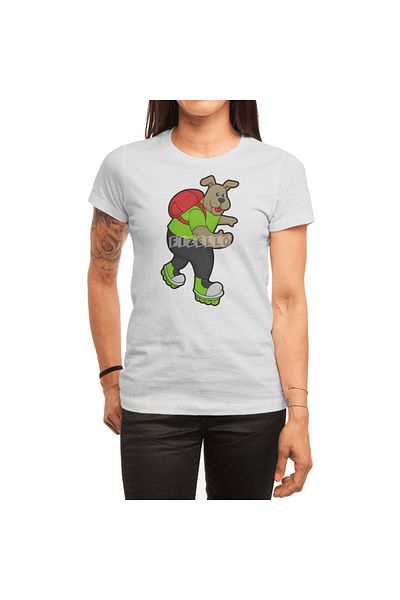 Fizello Men's and Women's White T-Shirt - Dog as Skater Inline Skates Backpack Unisex