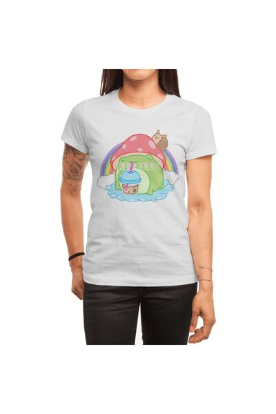 Fizello Unisex bela T-shirt - Žaba Boba Bubble Tea Kawaii Anime Japanska glji...