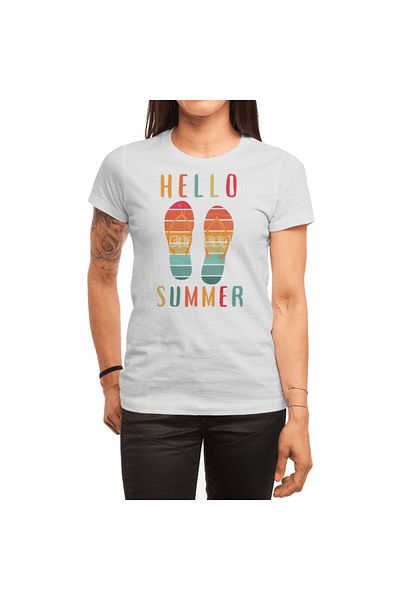 Fizello Λευκό μπλουζάκι Vintage Beach Sunset Hello Summer Unisex