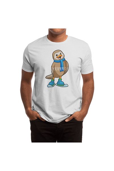 Fizello Λευκό μπλουζάκι για άνδρες και γυναίκες - Bird As Skier με μοτίβο σκι και σκι