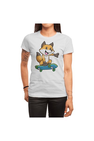 Fizello Fox Skater - Tricou alb pentru bărbați și femei, unisex Skateboard Decolte