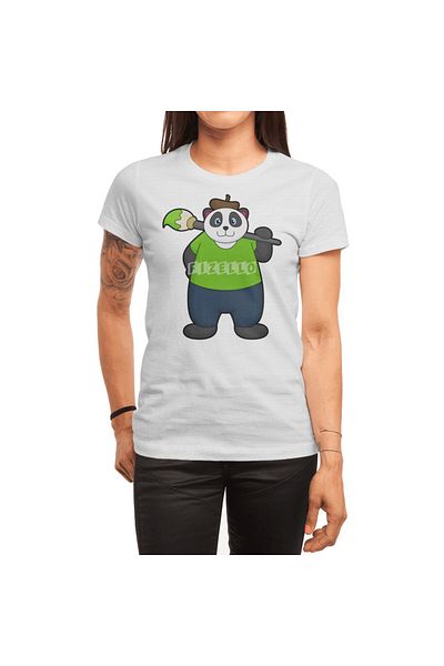 Fizello Μπλουζάκι με στάμπα Panda για άνδρες και γυναίκες - Unisex Λευκό, γιακάς Pintor