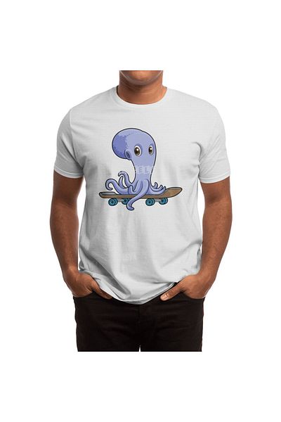 Fizello Octopus Skater - Λευκό μπλουζάκι για άνδρες και γυναίκες, Unisex Skateboard Decorasi