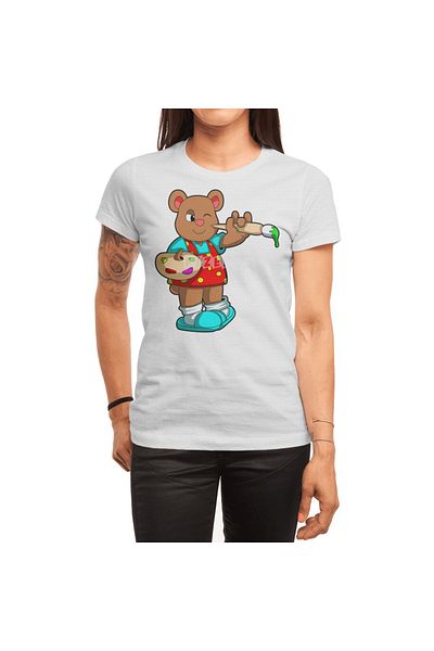 Fizello Tricou alb pentru bărbați și femei - urs ca pictor cu pensulă și vopsea design unisex