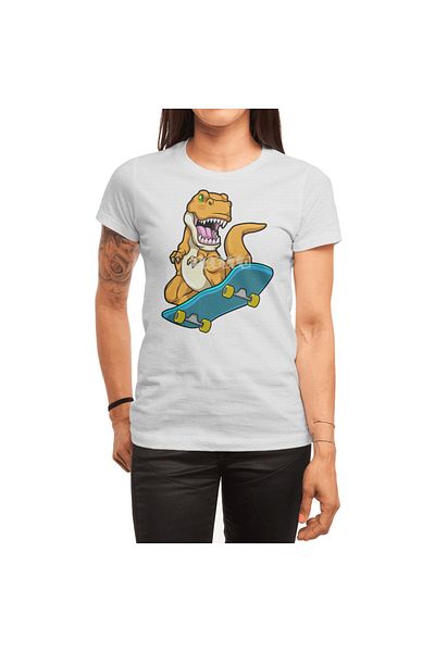 Fizello Tricou Skateboard cu imprimeu de dinozauri pentru bărbați și femei - Tricou alb unisex