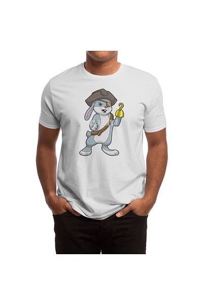 Fizello Ανδρικό και γυναικείο μπλουζάκι Pirate Rabbit - Unisex Λευκό με Hook Hand και λεπτομέρεια Pirate Hat