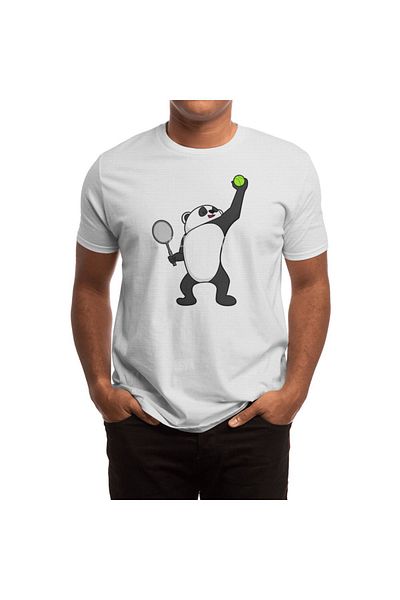 Fizello Tricou cu rachetă de tenis Panda pentru bărbați și femei - alb unisex